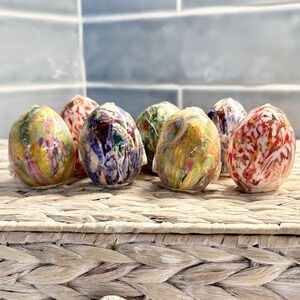 8 Vintage 1980s New Millefiori Swirl Style Tie Dye Egg Shape Candles Wrapped